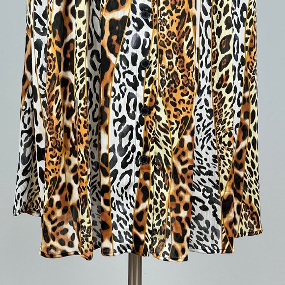 Peter Nygard Animal Leopard Print Button Front Long Skirt Size Small Petite - Picture 2 of 10